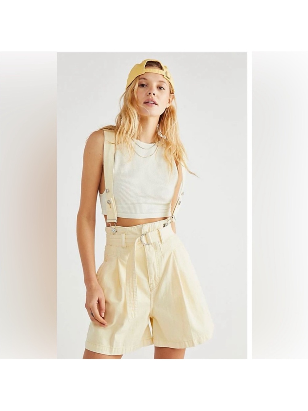 Free People Light Cream High-Rise Belted Bermuda Shorts